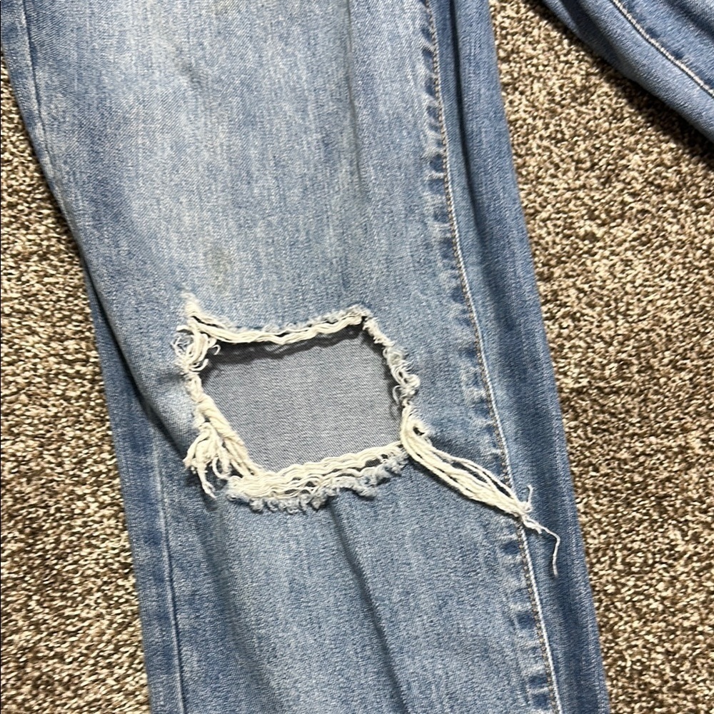 Rewash Blue Ankle Cropped Jeans with Distressed Details SMALL drawstring waist - Picture 5 of 14